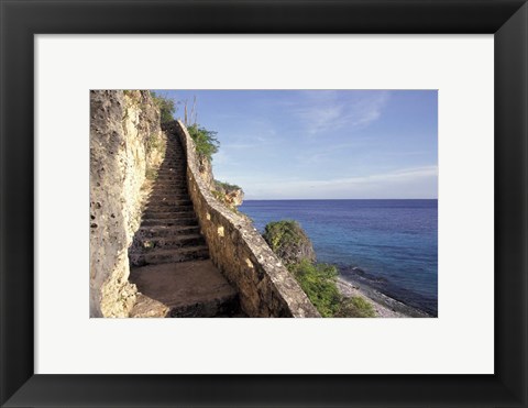 Framed 1,000 Steps Limestone Stairway in Cliff, Bonaire, Caribbean Print