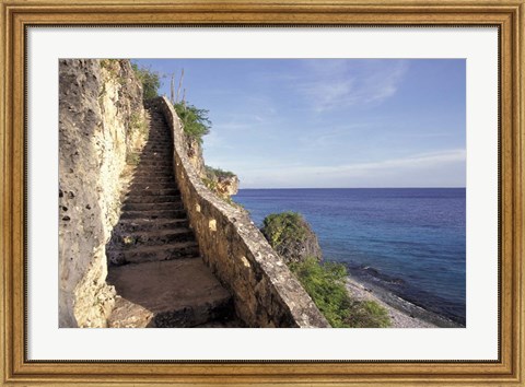 Framed 1,000 Steps Limestone Stairway in Cliff, Bonaire, Caribbean Print