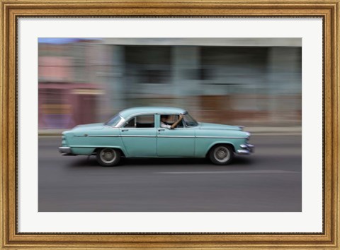 Framed 1950&#39;s era car in motion, Havana, Cuba Print