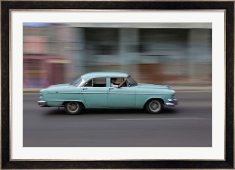 Framed 1950&#39;s era car in motion, Havana, Cuba Print