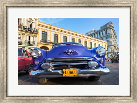 Framed 1950&#39;s era car parked on street in Havana Cuba Print