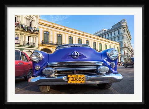 Framed 1950's era car parked on street in Havana Cuba Print