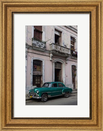 Framed 1950&#39;s era green car, Havana Cuba Print