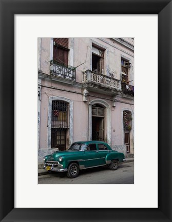 Framed 1950&#39;s era green car, Havana Cuba Print