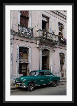 Framed 1950's era green car, Havana Cuba Print