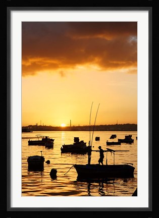 Framed Boats silhouetted at sunrise, Havana Harbor, Cuba Print