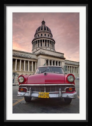 Framed 1950's era pink car,  Havana Cuba Print