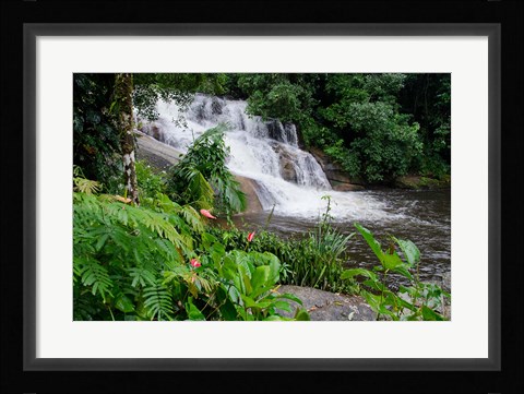 Framed Rainforest waterfall, Serra da Bocaina NP, Parati, Brazil (horizontal) Print