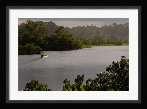 Framed Quichua Indian in Dugout Canoe, Napo River, Amazon Rain Forest, Ecuador Print
