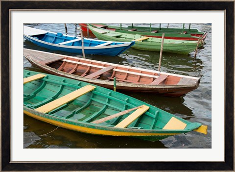 Framed Colorful local wooden fishing boats, Alter Do Chao, Amazon, Brazil Print