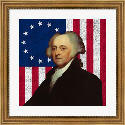 Framed John Adams Against the American Flag Print