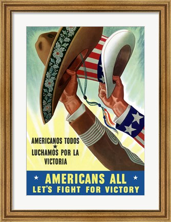 Framed American&#39;s All - Let&#39;s Fight for Victory Print