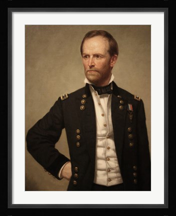 Framed Union Civil War General William Tecumseh Sherman (color) Print