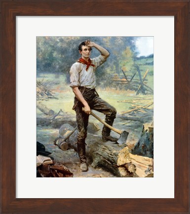 Framed Digitally restored Vector Painting of a Young Abraham Lincoln Chopping Wood Print