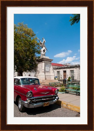 Framed 1957 Chevy car parked downtown, Mantanzas, Cuba Print