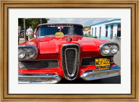 Framed Classic 1950s Edsel parked on downtown street, Cardenas, Cuba Print