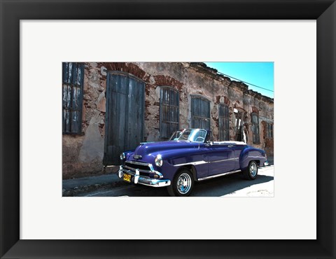 Framed Classic 1953 Chevy against worn stone wall, Cojimar, Havana, Cuba Print