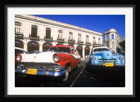 Framed Classic Cars, Old City of Havana, Cuba Print