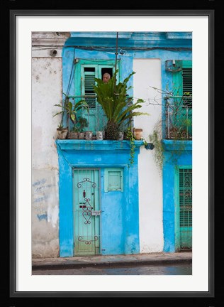 Framed Cuba, Havana, Havana Vieja, Blue building Print