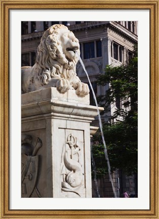 Framed Cuba, Havana, Plaza de San Francisco de Asis Lion fountain Print