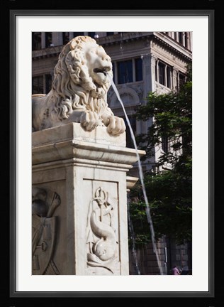Framed Cuba, Havana, Plaza de San Francisco de Asis Lion fountain Print
