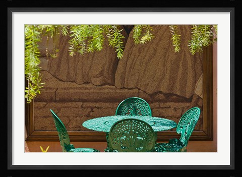 Framed Cast iron table and chair in the garden, Havana, Cuba Print