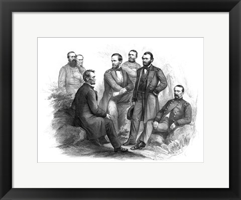 Framed Digitally Restored Civil War artwork of Abraham Lincoln and His Commanders Print