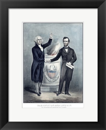 Framed President Washington and President Lincoln Shaking Hands Print