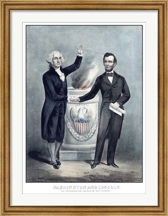 Framed President Washington and President Lincoln Shaking Hands Print