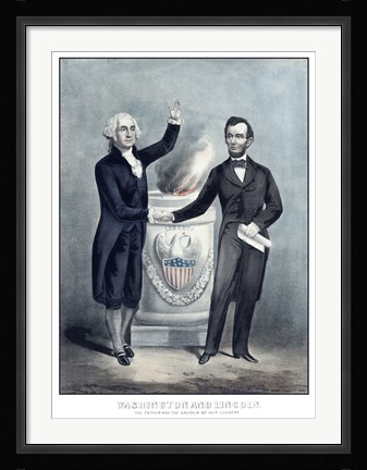 Framed President Washington and President Lincoln Shaking Hands Print