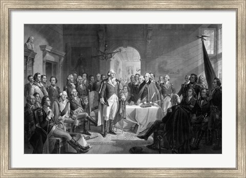 Framed General George Washington and his Military Commanders Meeting Print