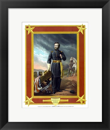 Framed General Ulysses S Grant with Cannon (color) Print