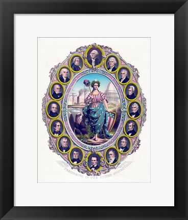 Framed Lady Liberty and the First Sixteen Presidents Print