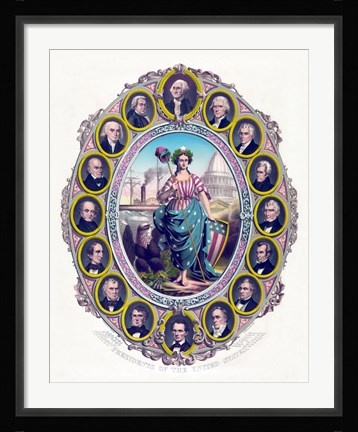 Framed Lady Liberty and the First Sixteen Presidents Print