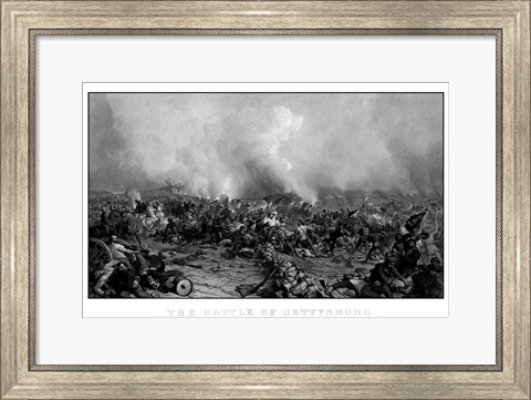 Framed Battle of Gettysburg (digitally restored, black &amp; white) Print