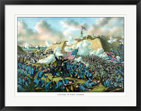 Framed Civil War Print Depicting the Union Army&#39;s Capture of Fort Fisher Print
