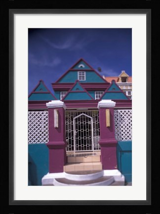 Framed Colorful Buildings and Detail, Willemstad, Curacao, Caribbean Print