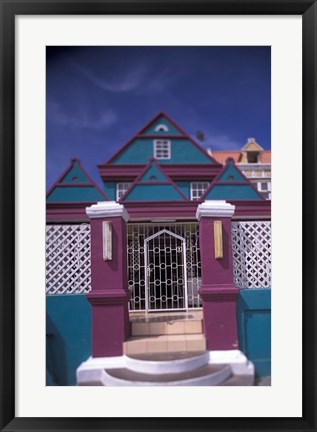 Framed Colorful Buildings and Detail, Willemstad, Curacao, Caribbean Print
