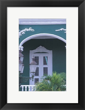 Framed Green Building and Detail, Willemstad, Curacao, Caribbean Print
