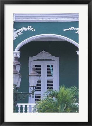 Framed Green Building and Detail, Willemstad, Curacao, Caribbean Print
