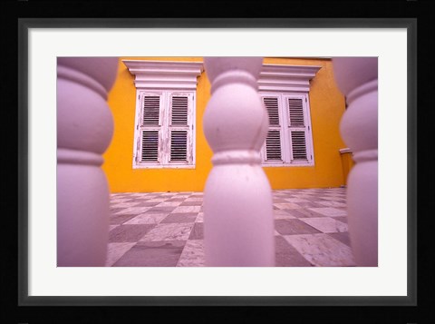 Framed Yellow Building and Detail, Willemstad, Curacao, Caribbean Print