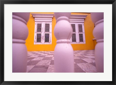 Framed Yellow Building and Detail, Willemstad, Curacao, Caribbean Print