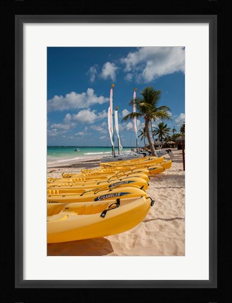 Framed Kayaks and sailboats, Bavaro, Higuey, Punta Cana, Dominican Republic Print