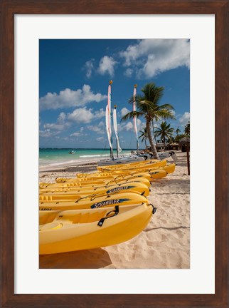 Framed Kayaks and sailboats, Bavaro, Higuey, Punta Cana, Dominican Republic Print