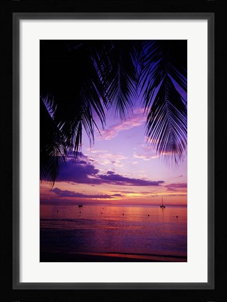 Framed Sunset on the beach, Negril, Jamaica, Caribbean Print