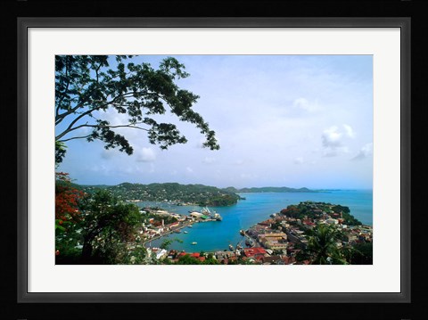 Framed View from Mountain of St Georges, Grenada, Caribbean Print