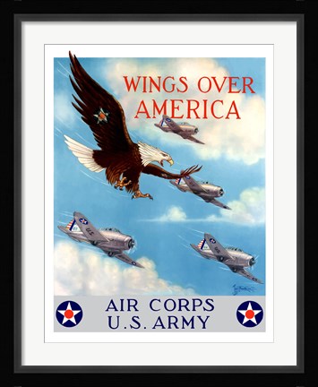 Framed Bald Eagle Flying with Fighter Planes Print