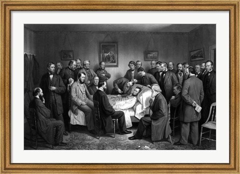 Framed President Abraham Lincoln on his Deathbed Print