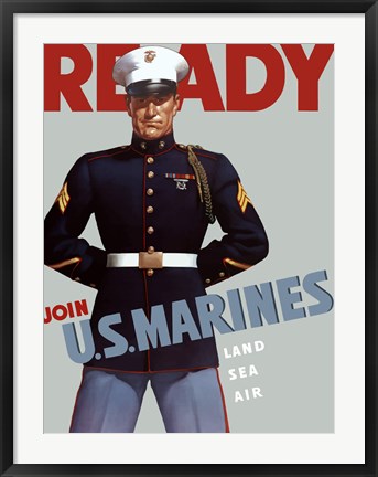Framed Marine Corps Recruiting Poster from World War II Print