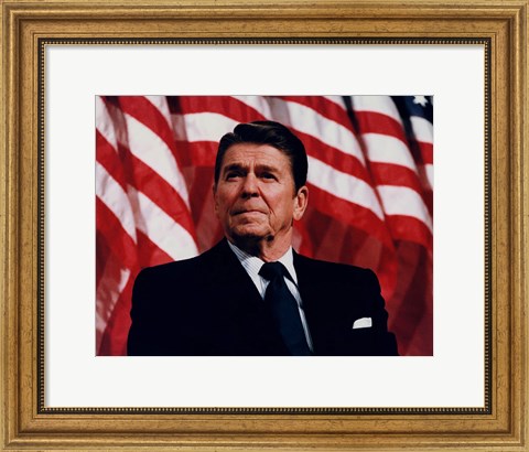 Framed President Ronald Reagan with American Flag Print